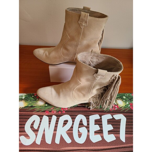 Zara Basic Collection Fringe Cream Suede Ankle Boots EU37 US7 ‘Display Shoes’ - Picture 3 of 10